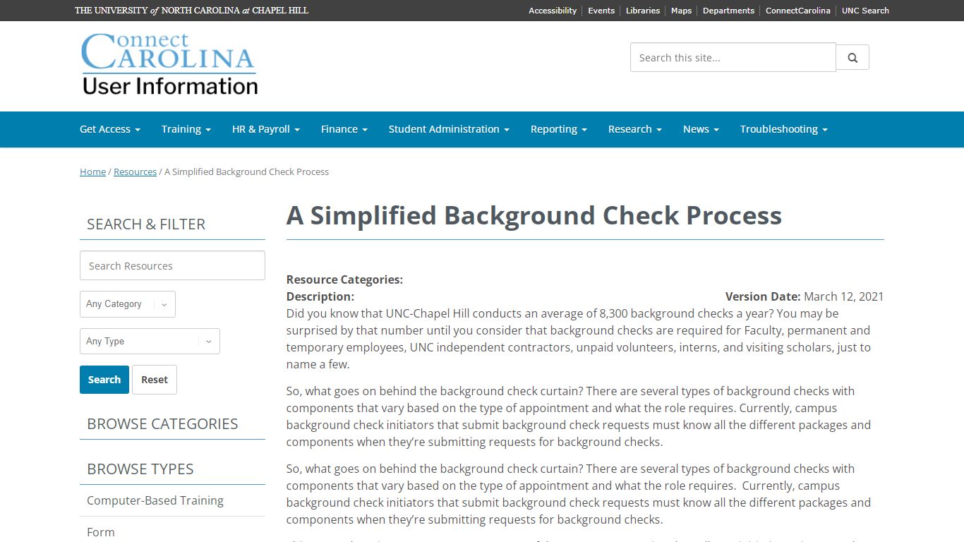 A Simplified Background Check Process - ConnectCarolina User Information