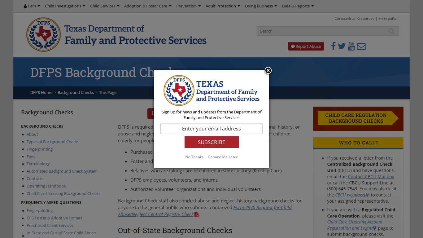 DFPS Background Checks - Texas Department of Family and Protective Services